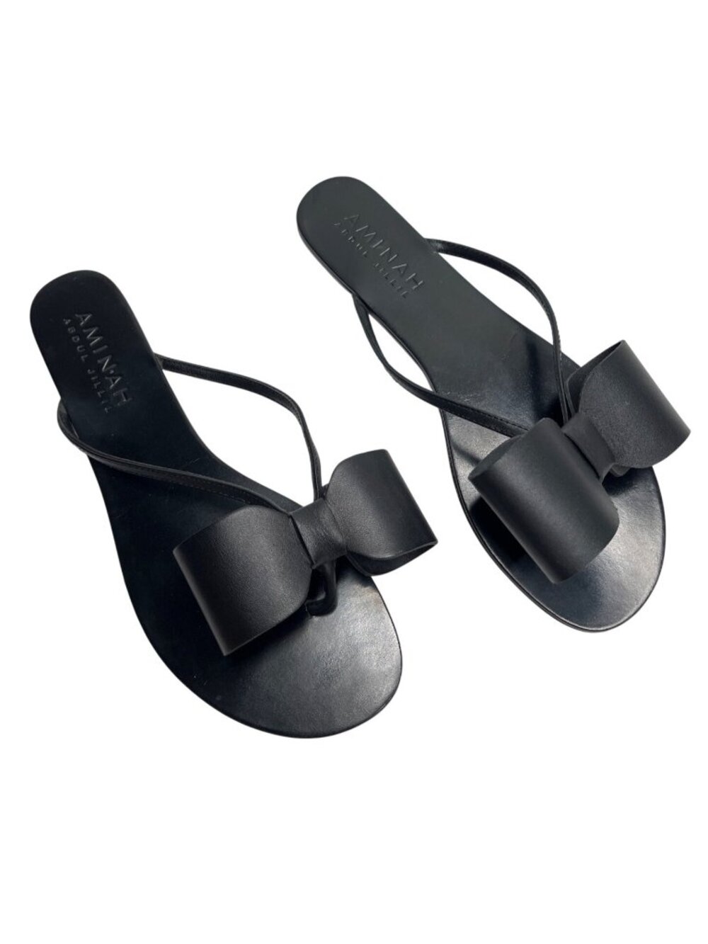 Aminah Abdul Jillil Black Bow Leather Toe Post Sandals Size 9 m